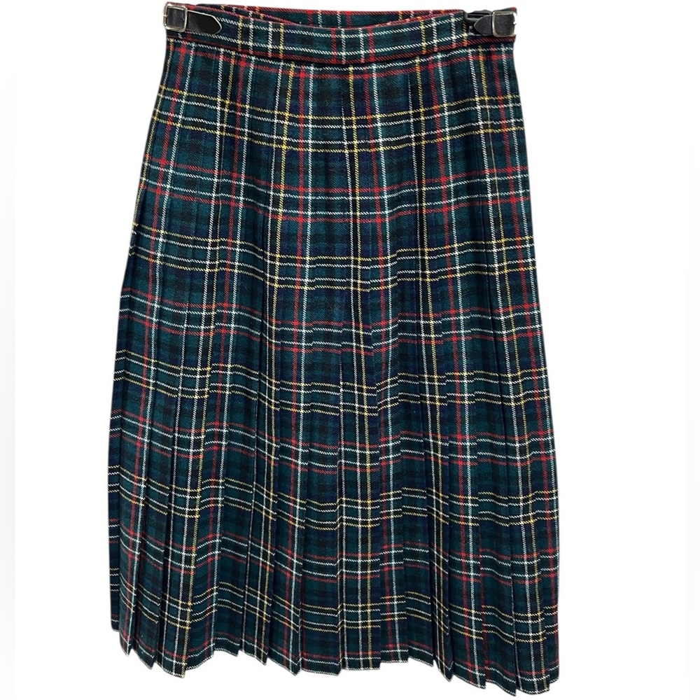 Vintage 70s Deans of Scotland Wool Tartan Kilt Skirt Size 6 Midi Plaid Green - Picture 4 of 8